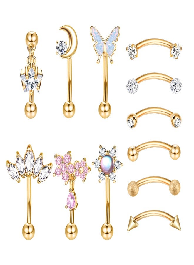 Drperfect 12 PCS Rook Piercing Jewelry Rook Earrings for Women Men Eyebrow Rings 16G Stainless Steel Curved Barbell Dangle CZ Belly Lip Ring Cartilage Daith Surface Tragus Piercing Jewelry - Image 1